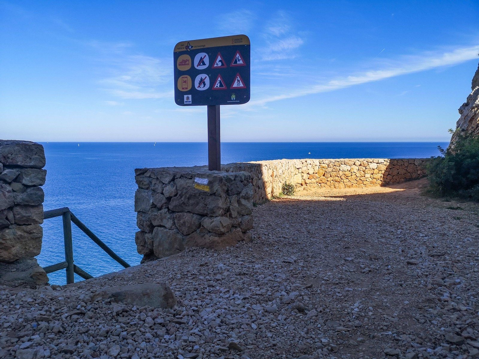 Steps down toward Cova Tallada at Mirador las Rotas, Costa Blanca, Spain