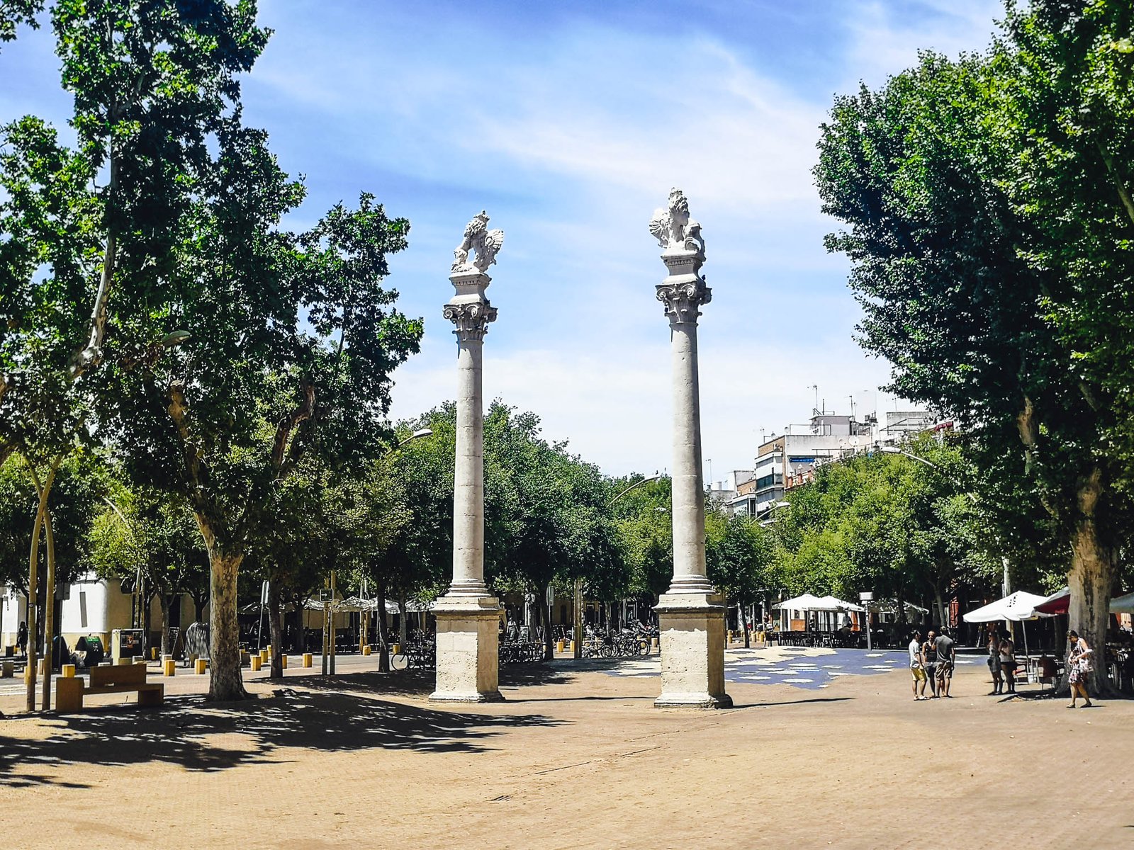 The columns of Hercules monument in Seville, Spain