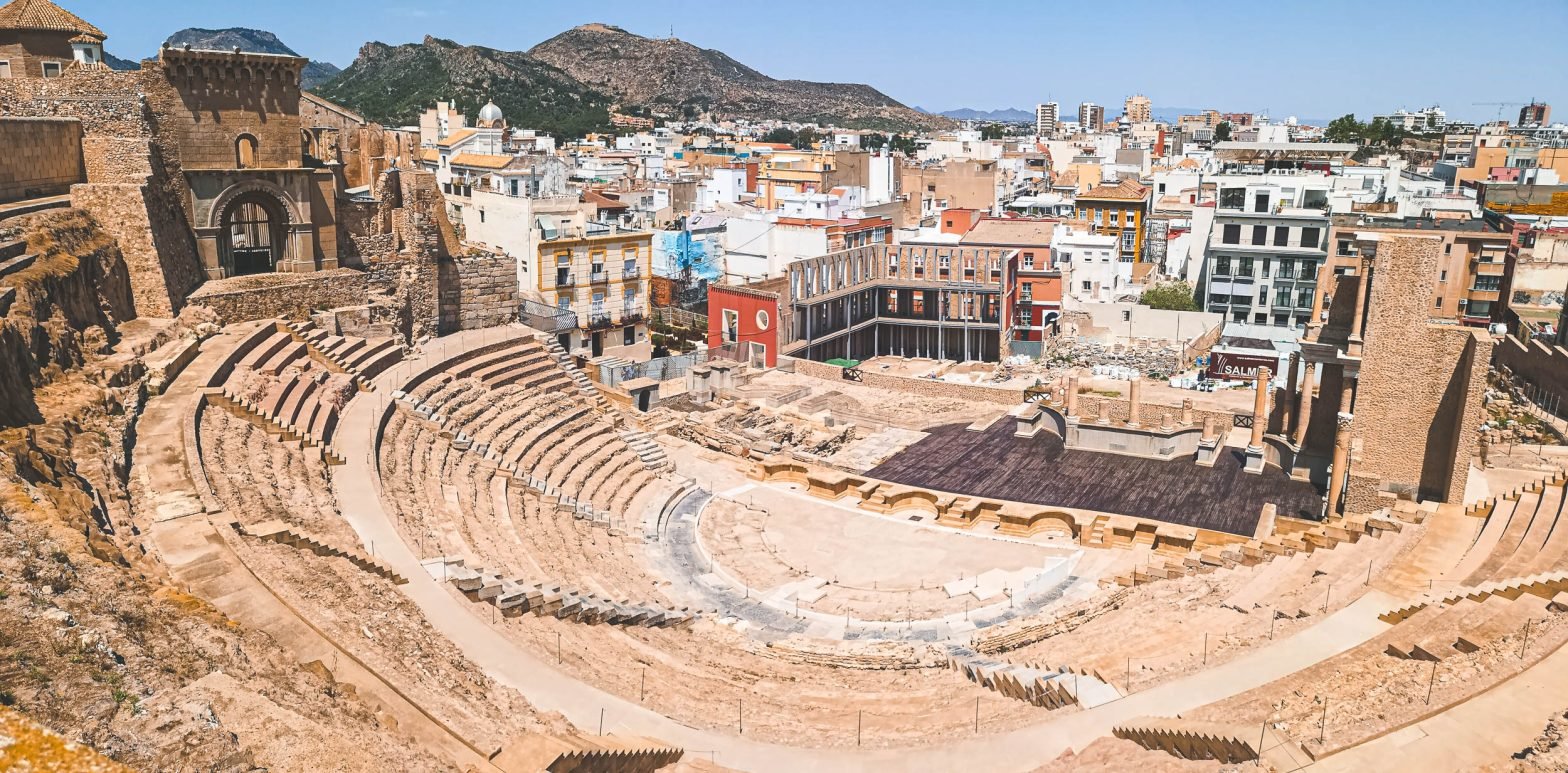 The panorama of Cartagena city and Roman Theatre, Spain