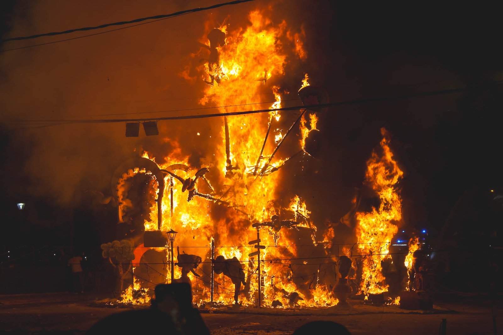 A burning Falla in Denia, Valencia, Spain