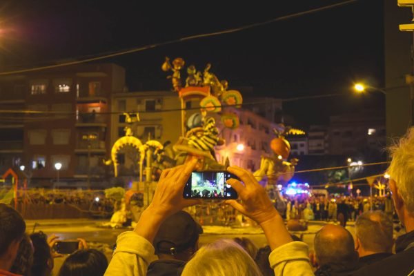 Fallas burning night in Denia 2023, Valencia, Spain