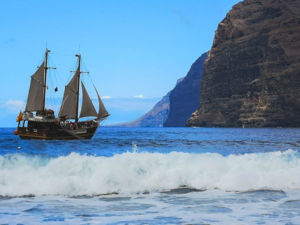 Old sailing ship on dolphin watching tour near Los Gigantes, Tenerife