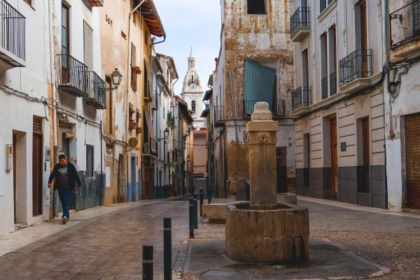 A Fountain and The Tower of Collegiate Basilica of Xàtiva
, Valencia, Spain